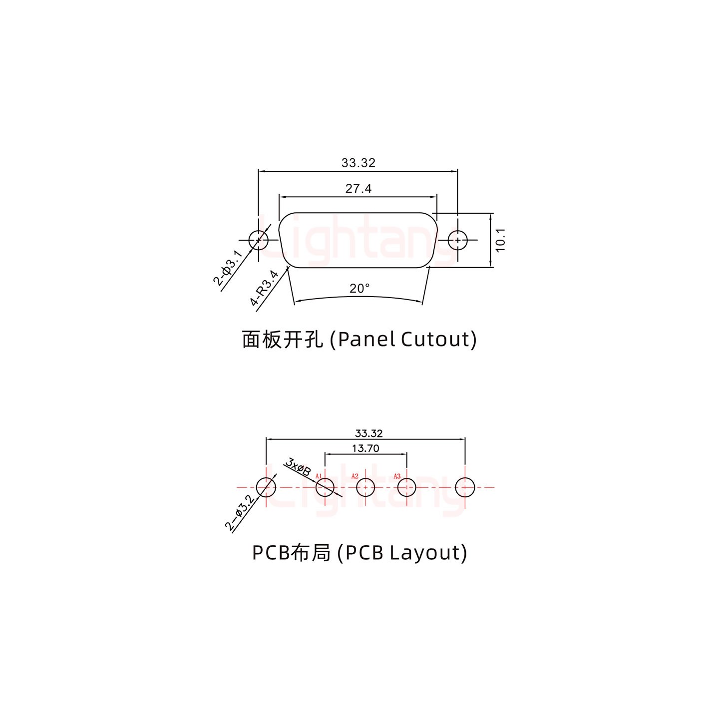 3V3公PCB直插板/鉚魚叉7.0/大電流40A