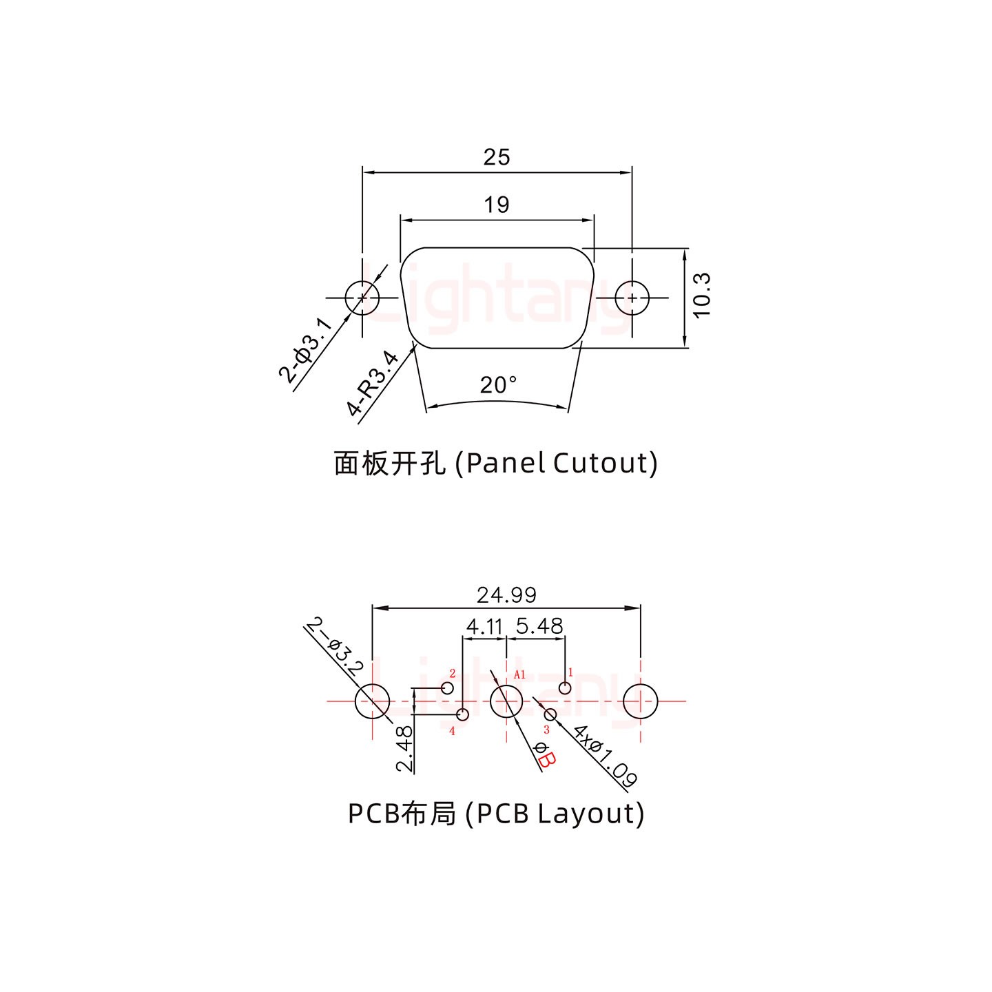5W1母PCB直插板/鉚魚(yú)叉7.0/大電流30A