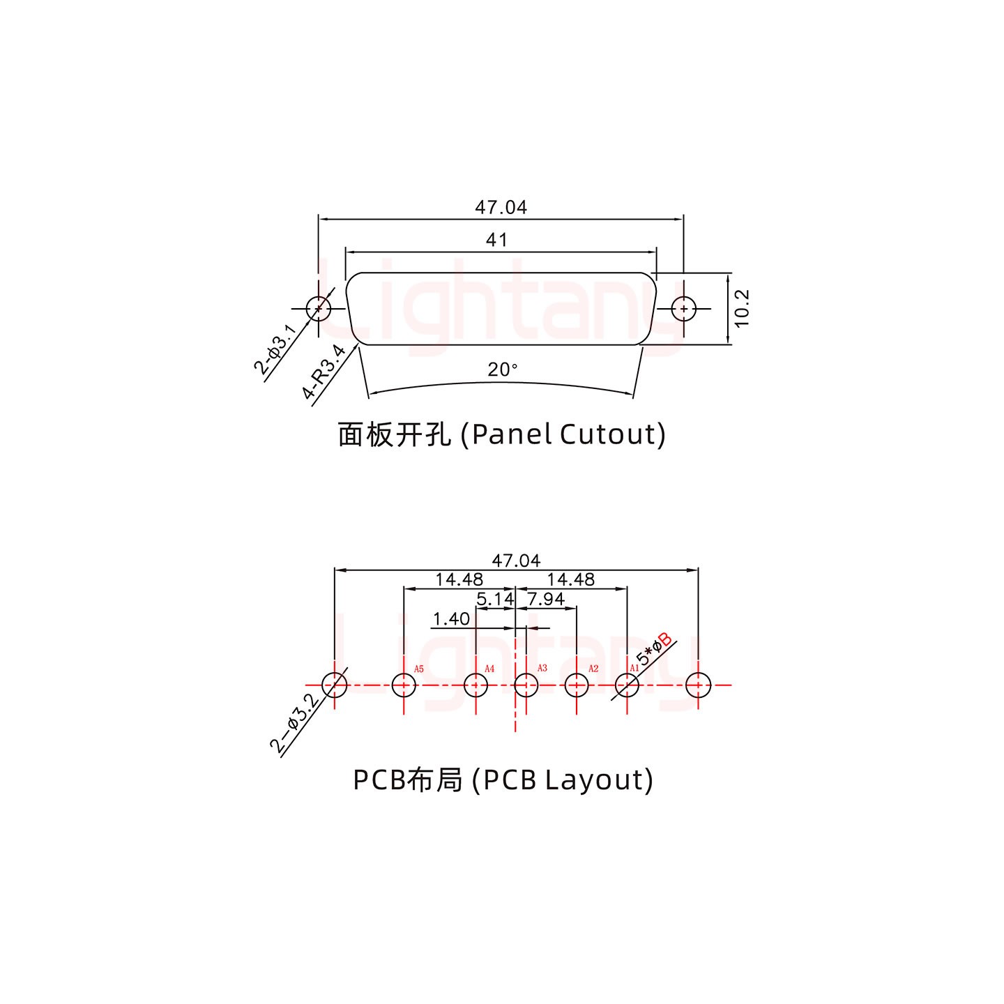 5W5母PCB直插板/鉚魚(yú)叉7.0/大電流30A