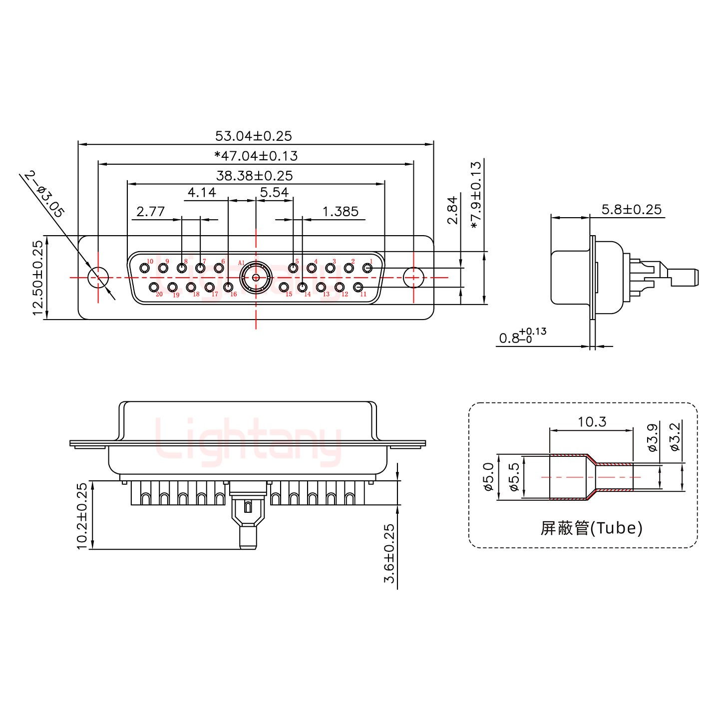 21W1母焊線式50歐姆+25P金屬外殼1015彎出線4~12mm