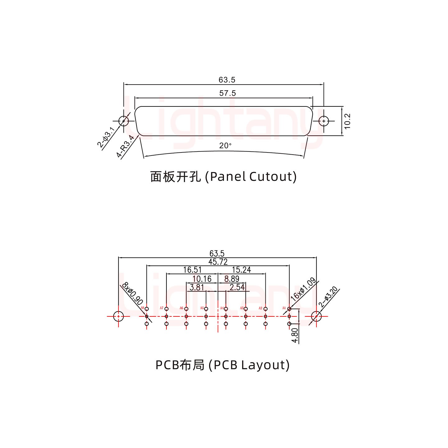 8W8母PCB直插板/鉚魚(yú)叉7.0/射頻同軸50歐姆