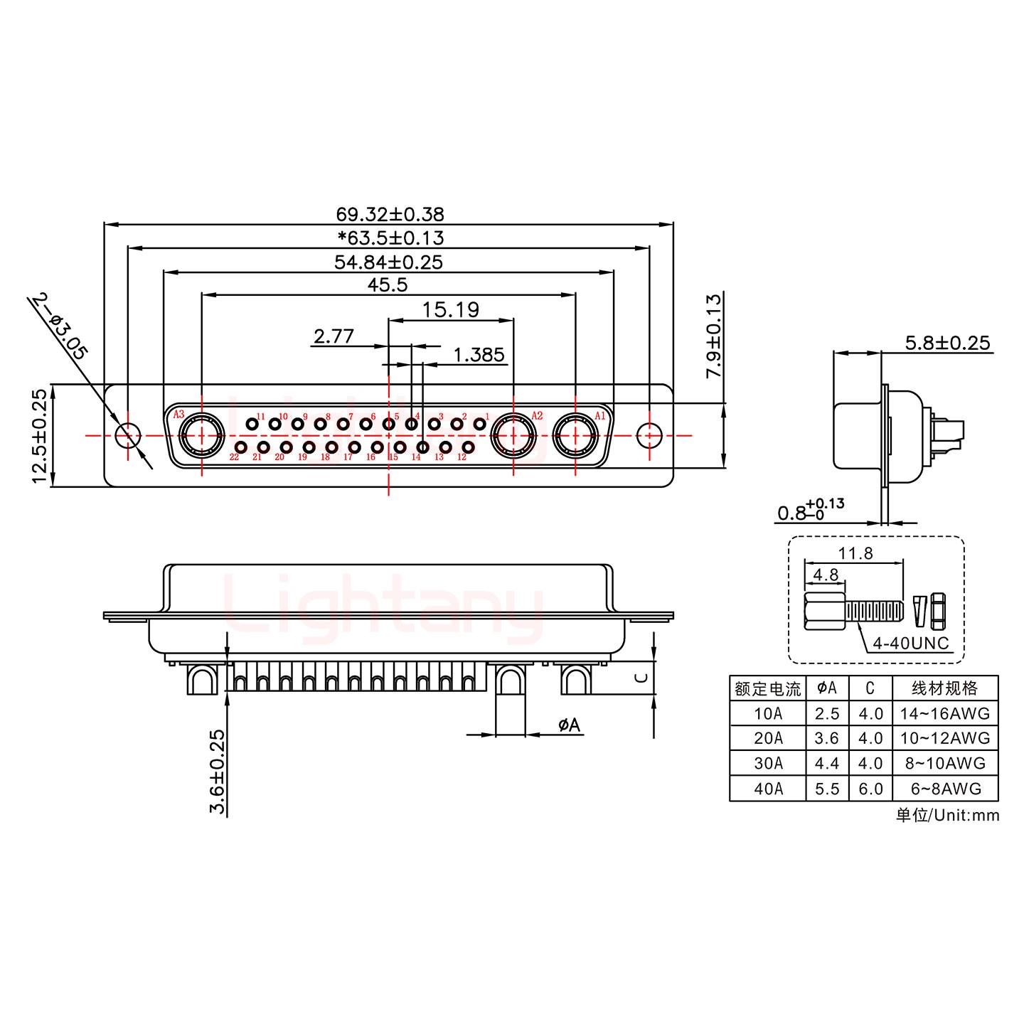 25W3母短體焊線(xiàn)/配螺絲螺母/大電流30A