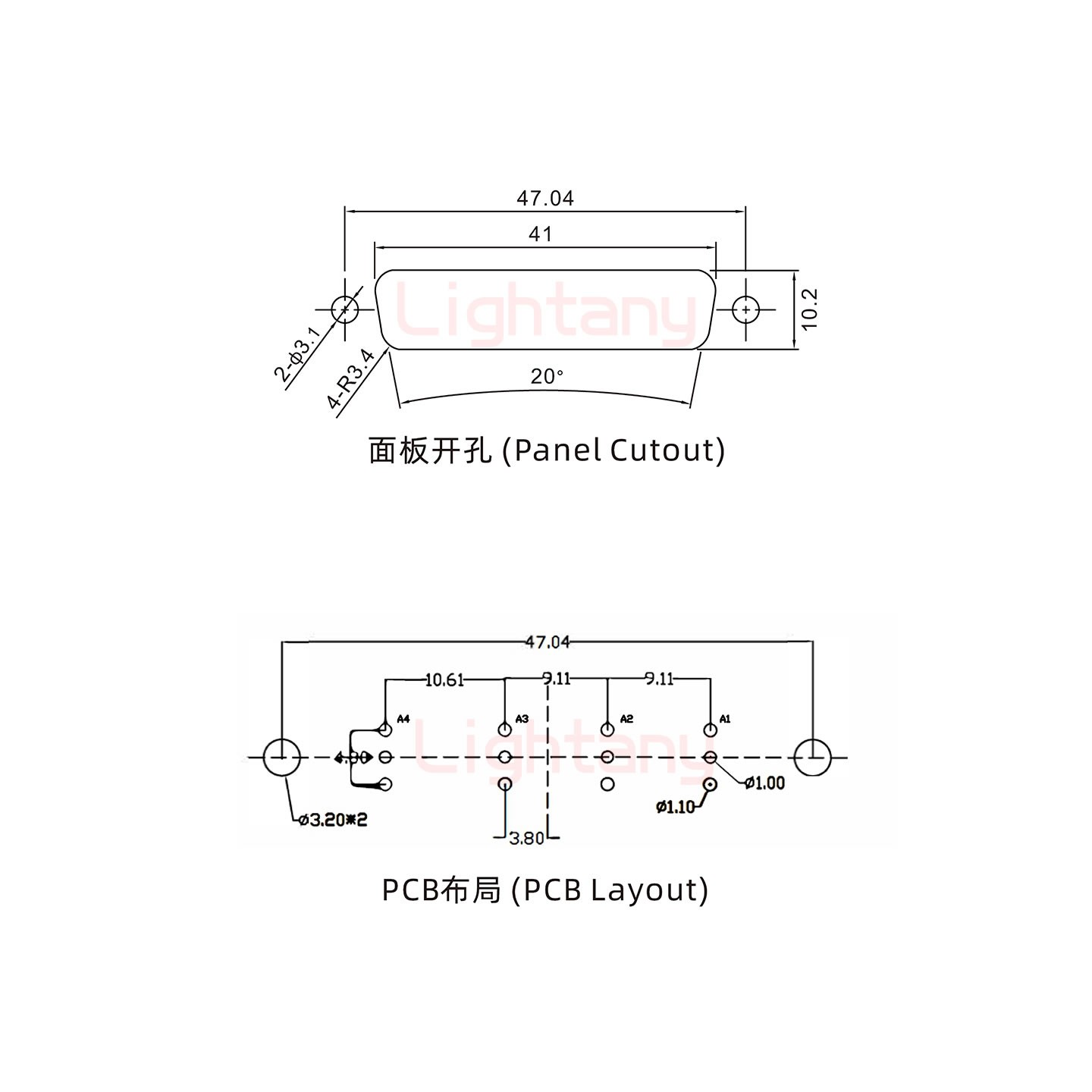 4W4母PCB直插板/鉚魚(yú)叉7.0/射頻同軸75歐姆