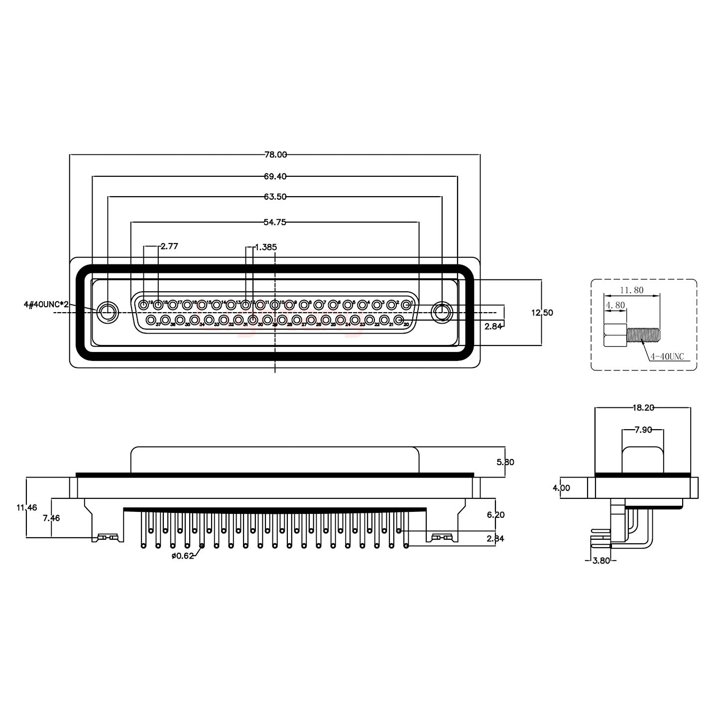 防水DR37 母 彎插板 鉚支架 鎖螺絲 車(chē)針