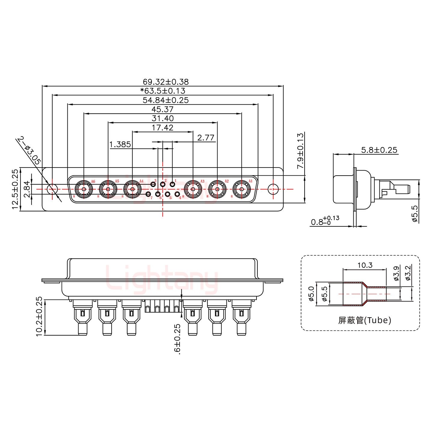 13W6A母頭焊線+防水接頭/線徑5~11mm/射頻同軸50歐姆