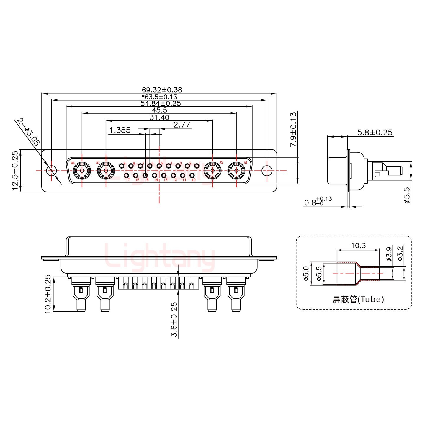 21W4母頭焊線+防水接頭/線徑5~11mm/射頻同軸50歐姆