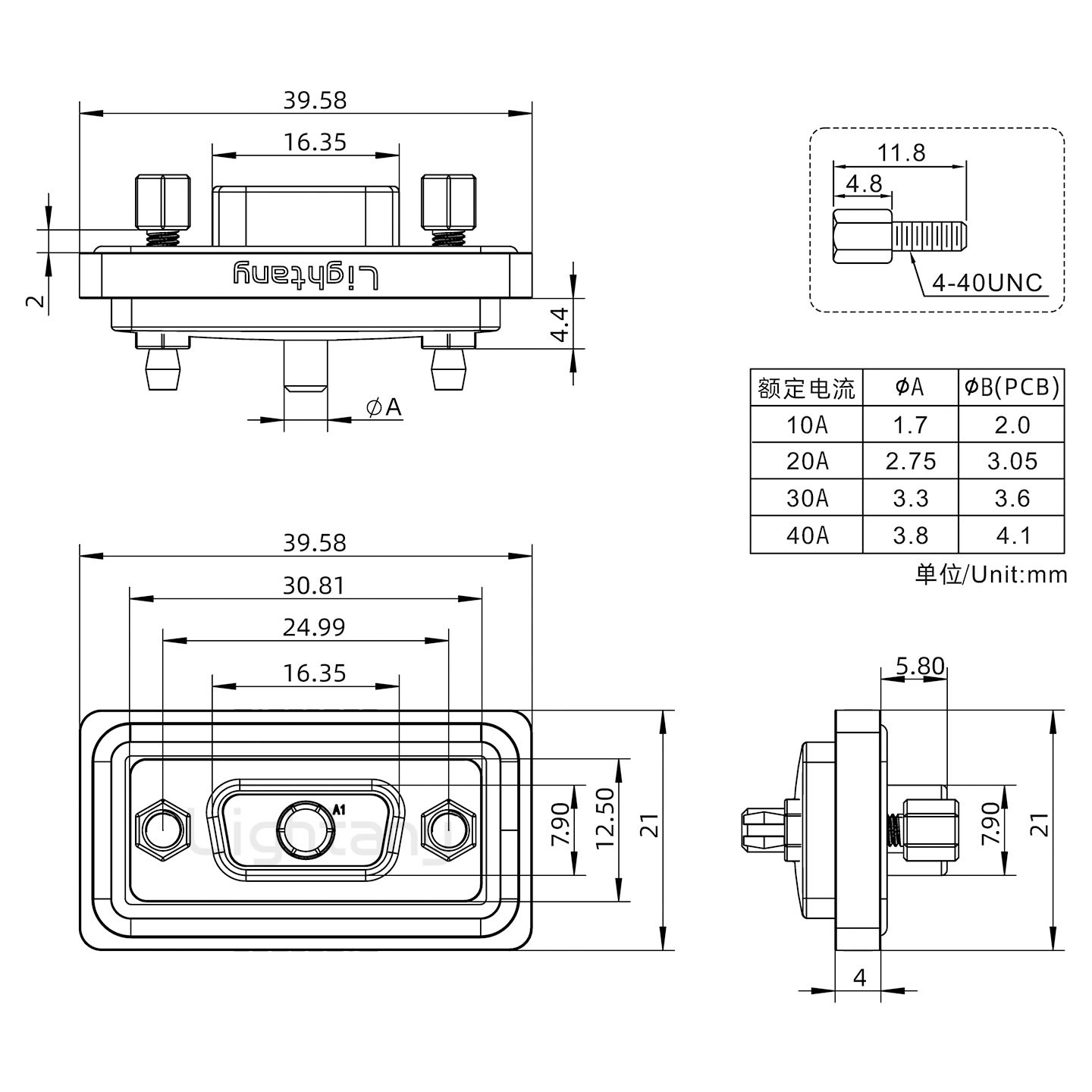 防水1W1母直插板/鉚魚(yú)叉/鎖螺絲/大電流40A