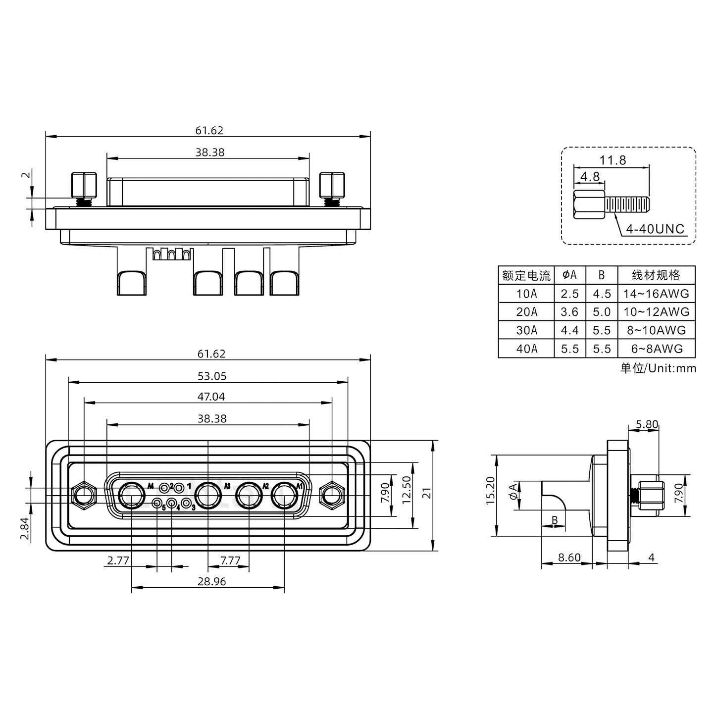 防水9W4母焊線(xiàn)式/鎖螺絲/大電流40A