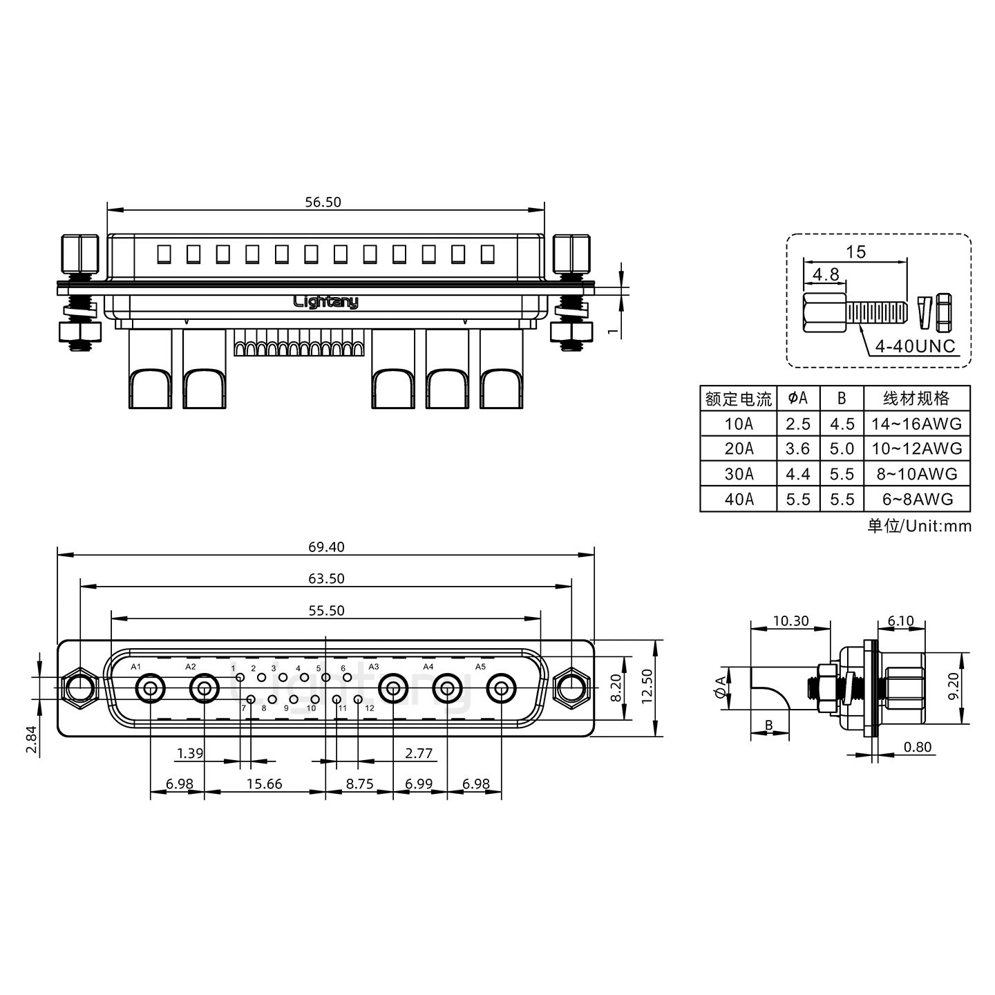 17W5公焊線(xiàn)式/鎖螺絲螺母+防水墊片/大電流40A