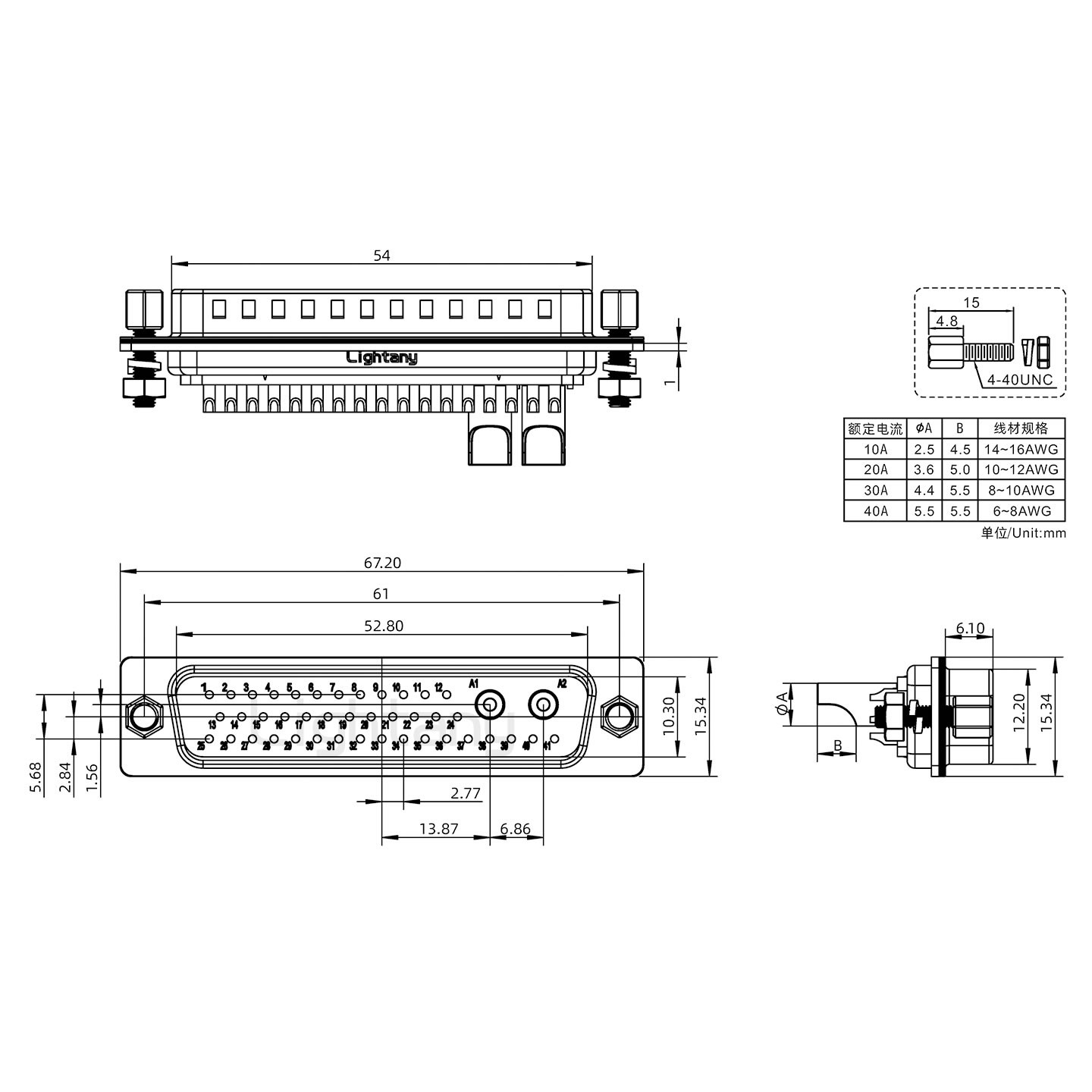 43W2公焊線(xiàn)式/鎖螺絲螺母+防水墊片/大電流40A