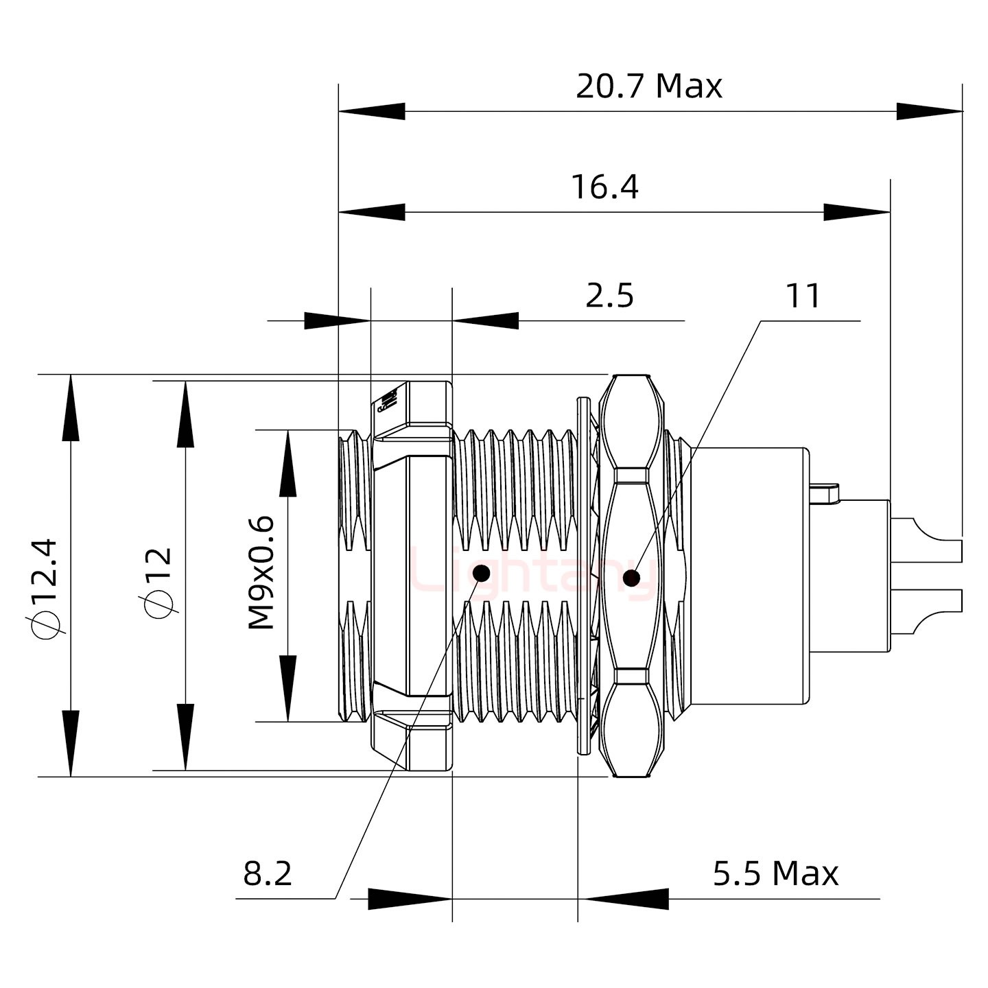 ECG.0B.004.CLL推拉自鎖雙螺母插座 焊線