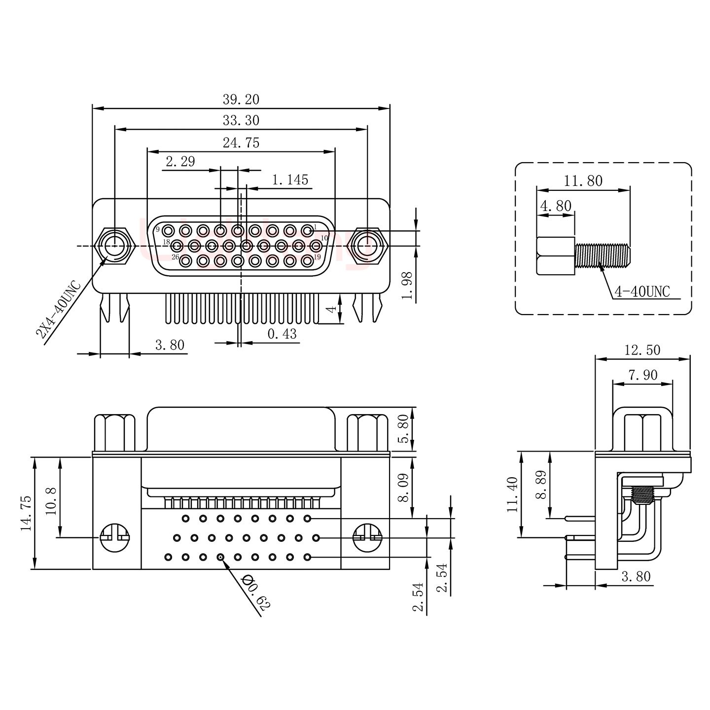 HDR26 母 彎插板8.89塑料支架10.8  鎖螺絲  車(chē)針