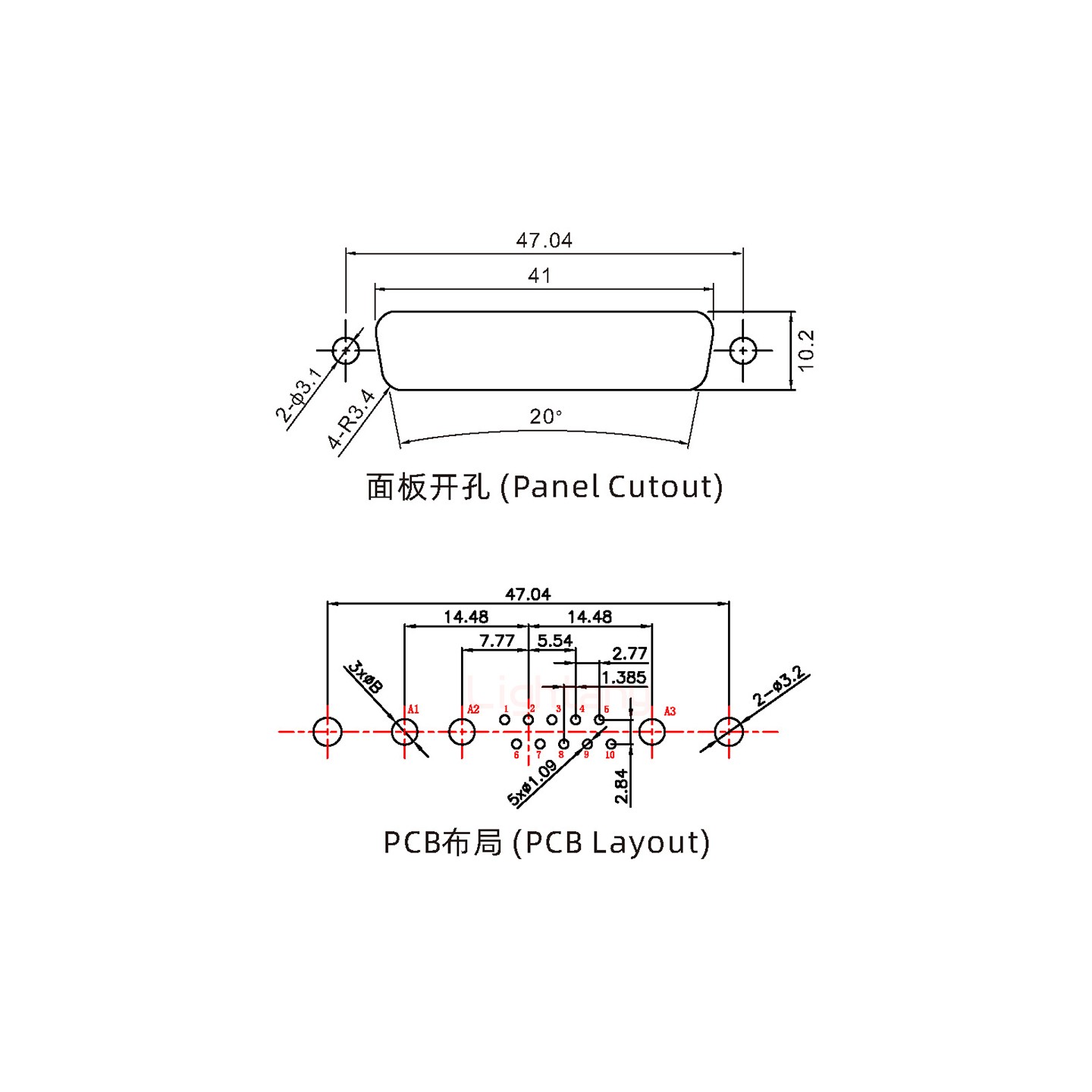 13W3公PCB直插板/鉚魚叉7.0/大電流20A