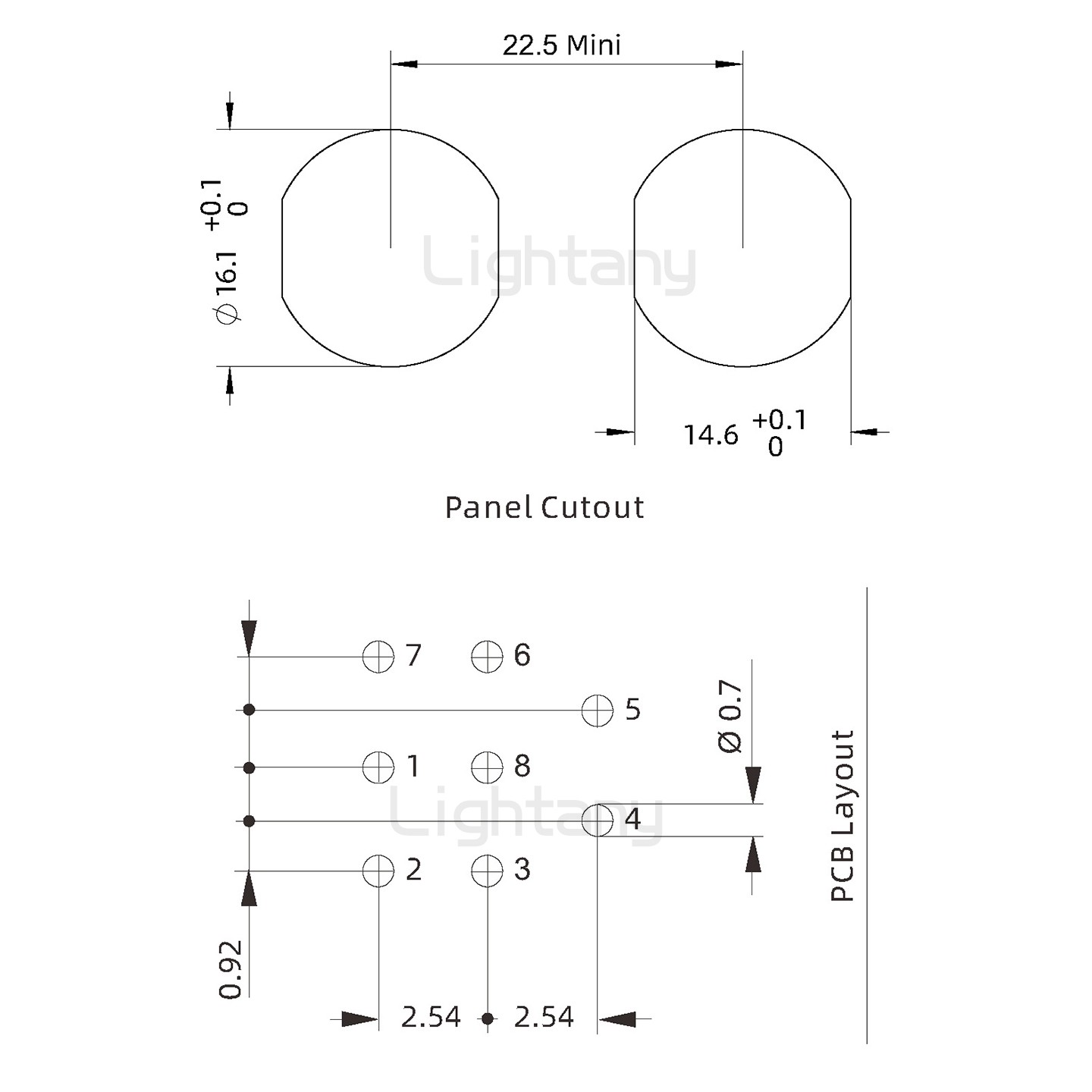 EEG.1K.008.CLV推拉自鎖前螺母插座 PCB彎插板
