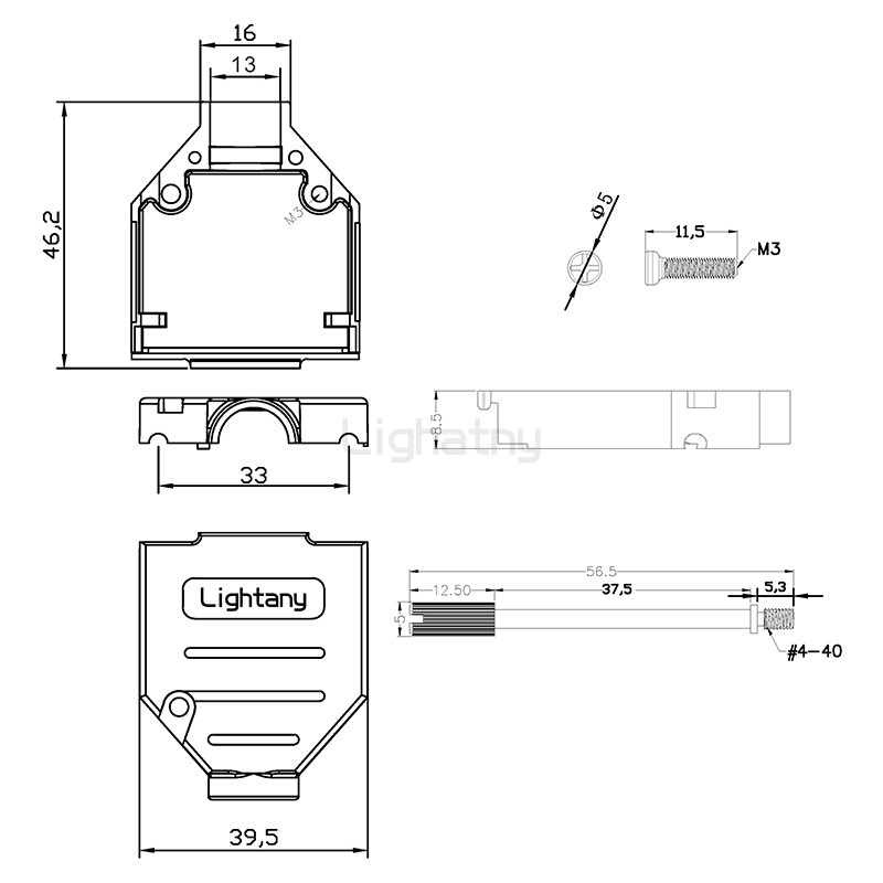 1664-15P-D-SUB金屬外殼-直出線13mm