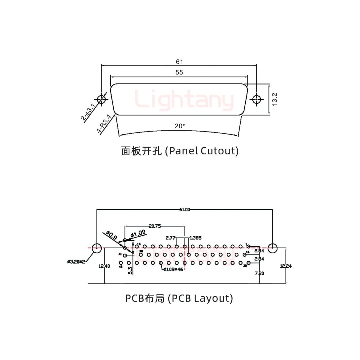 47W1母PCB彎插板/鉚支架12.2/射頻同軸50歐姆
