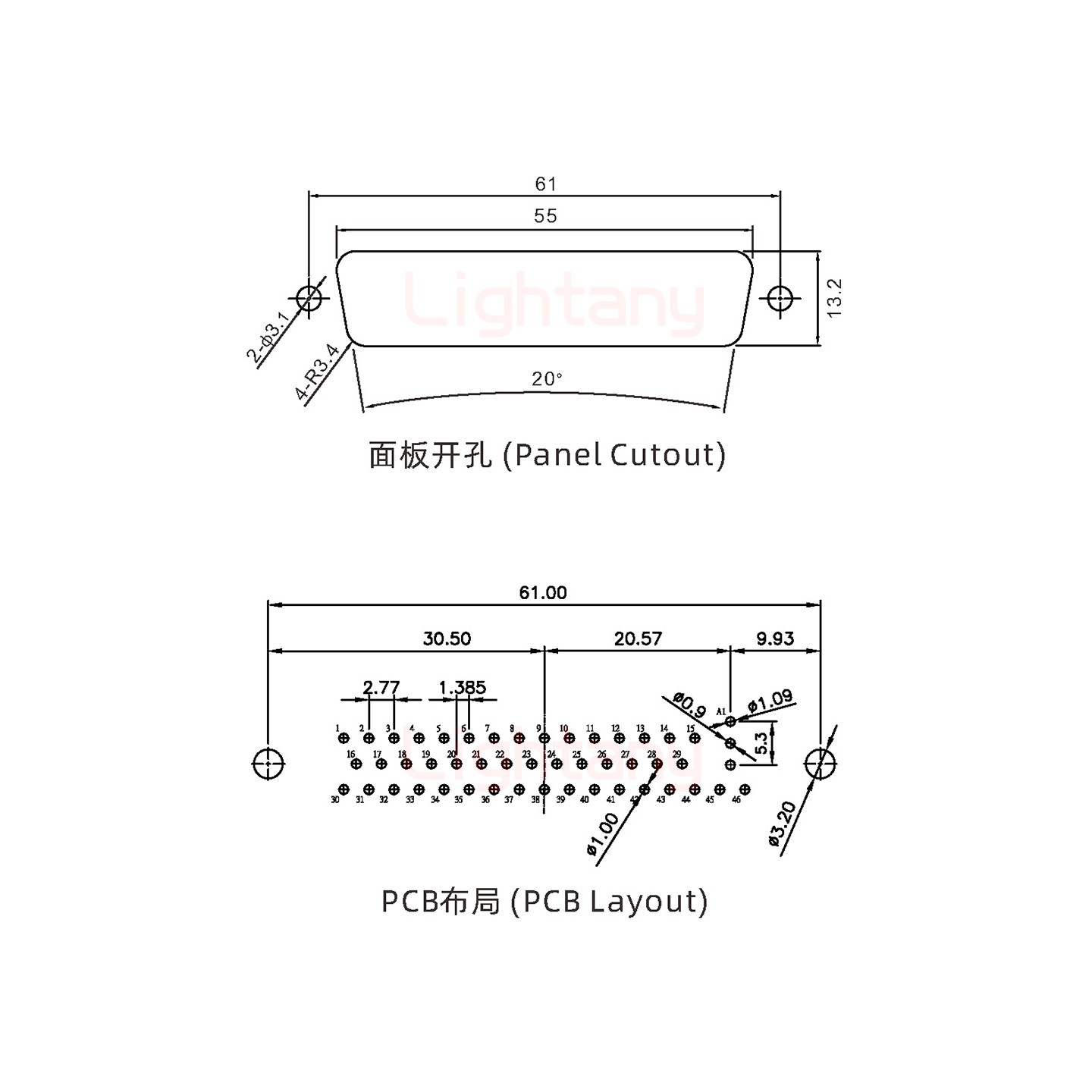 47W1公PCB直插板/鉚魚叉7.0/射頻同軸75歐姆