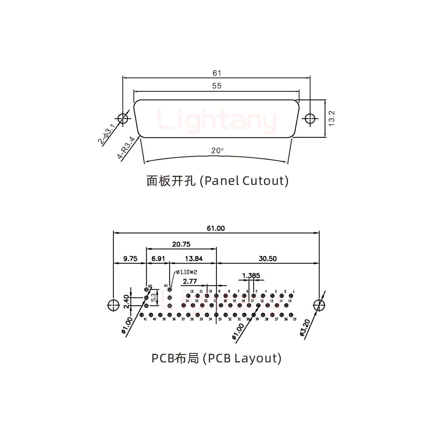 43W2母PCB直插板/鉚魚叉7.0/射頻同軸75歐姆