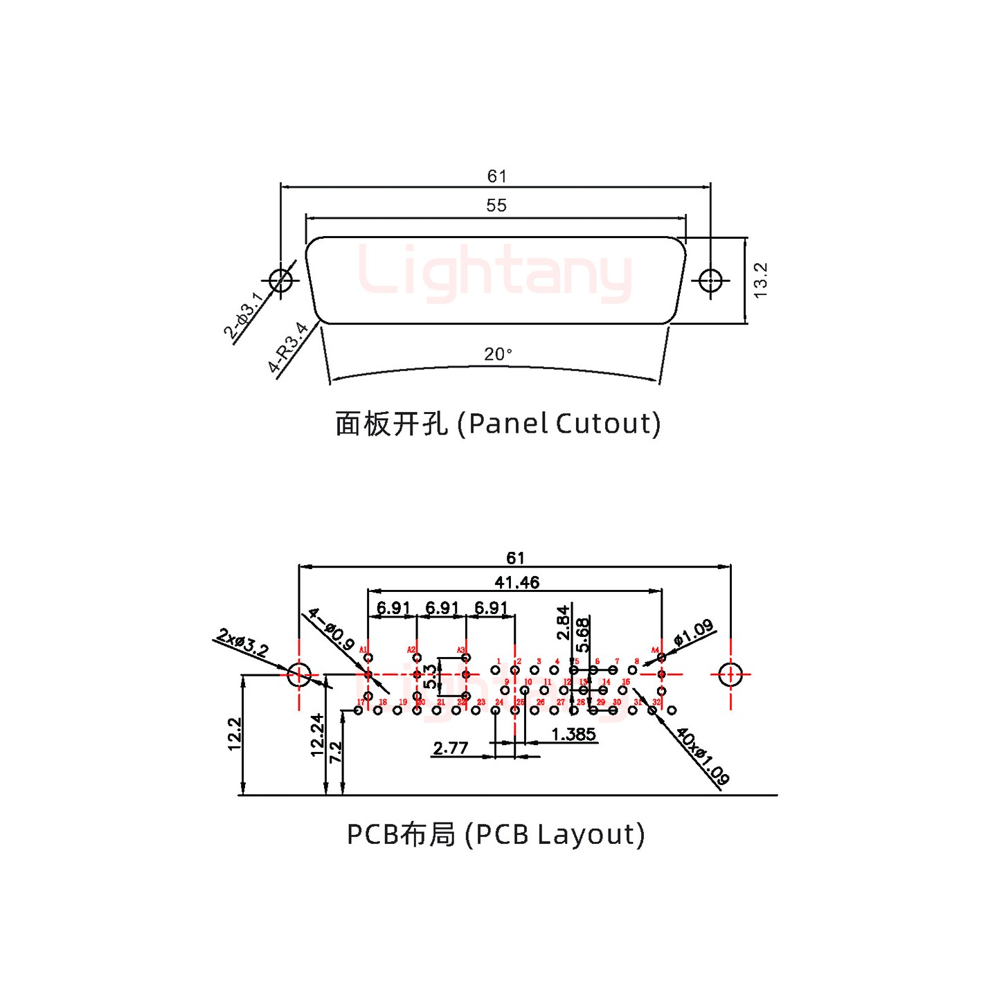36W4公PCB彎插板/鉚支架12.2/射頻同軸75歐姆