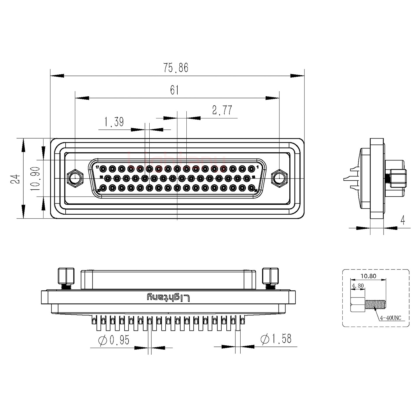 防水DB50 母 焊線式 鎖螺絲 車(chē)針